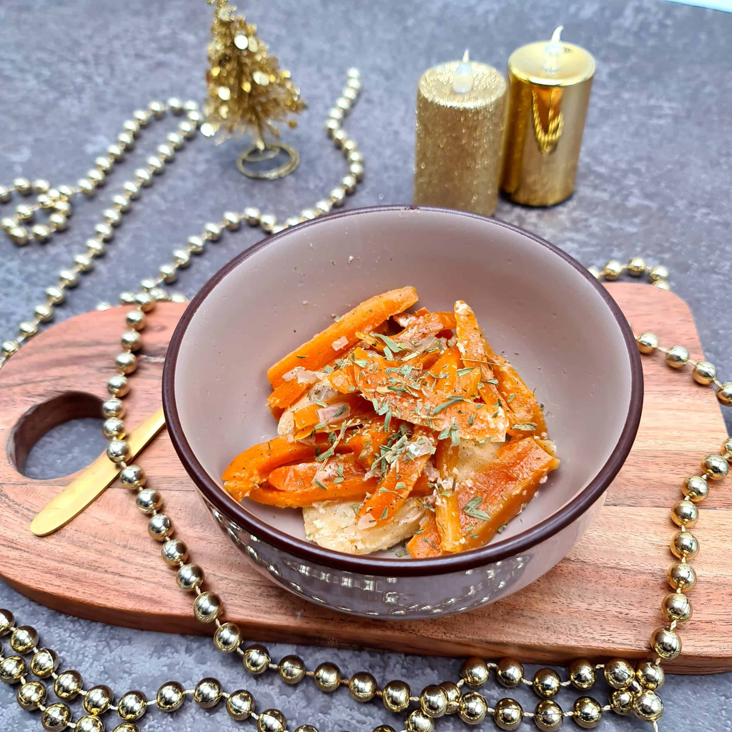 Une recette pour un repas de fête en DME : la papillote de cabillaud et carottes confites.