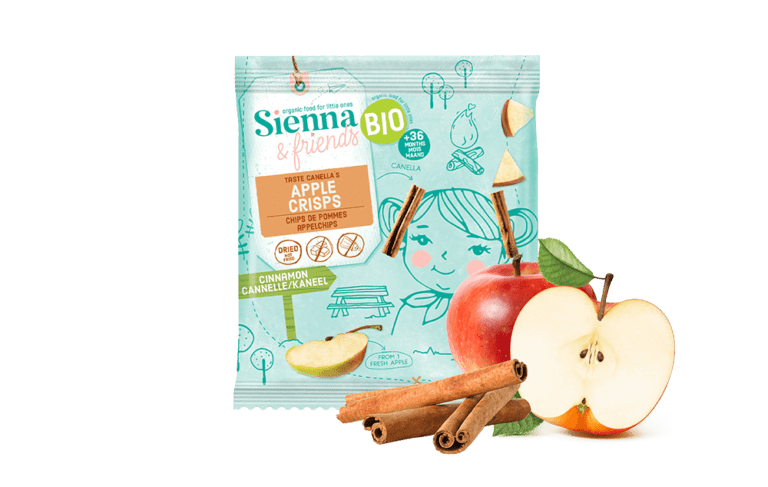 Découvrez les chips de pomme à la cannelle pour toute la famille de la marque Sienna Friends !