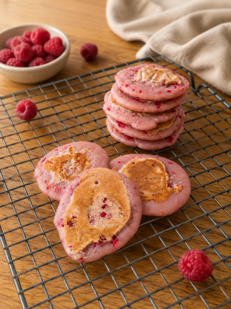 Pancakes framboise bébé dès 6 mois : recette DME facile, moelleuse et fruitée pour le goûter ou le petit-déjeuner.