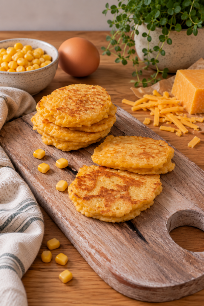 Baby corn pancakes from 6 months: a soft and savory BLW recipe with blended corn and cheddar, easy to grab with hands.