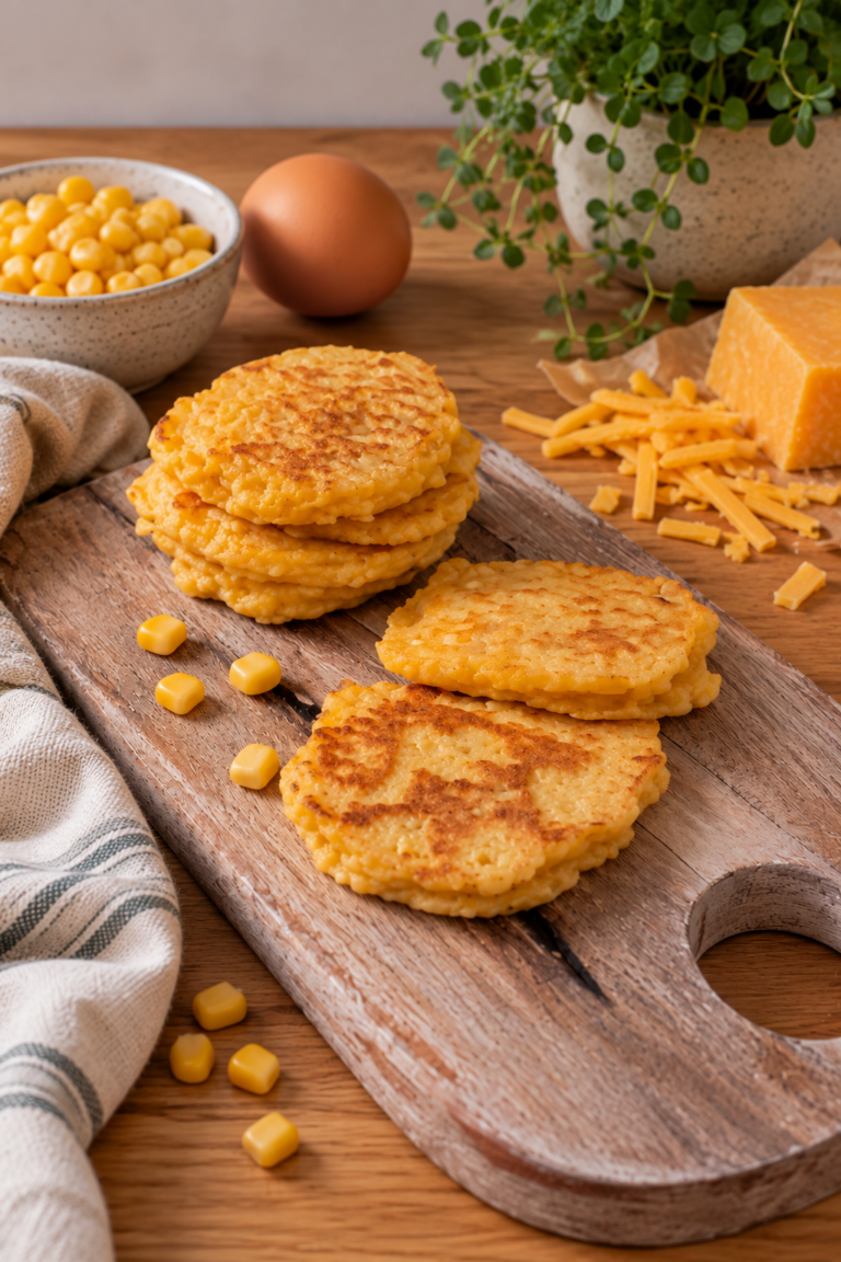 Baby corn pancakes from 6 months: a soft and savory BLW recipe with blended corn and cheddar, easy to grab with hands.